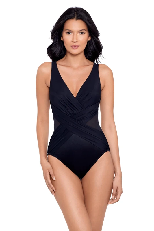 Miraclesuit Women's Swimwear Plus Size Illusionist Crossover Tummy Control V-Neckline Soft Cups One Piece Swimsuit