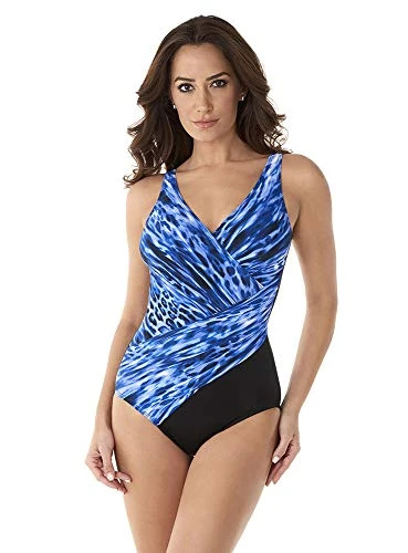 Miraclesuit Women's Swimwear DD-Cup Lynx Lazuli Oceanus Tummy Control Soft Cup One Piece Swimsuit, Dolphin, 14DD