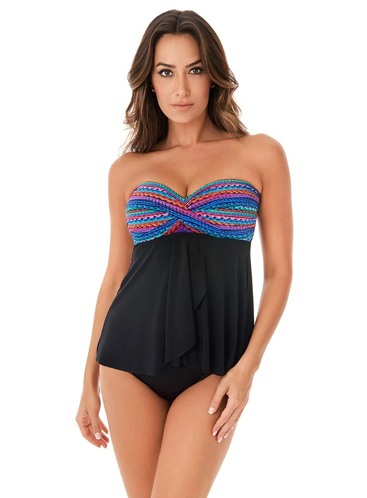 Miraclesuit Women's Swimwear Carnivale Cadiz Foam Cup Tankini Bathing Suit Top with Removable Straps - Blue - 08