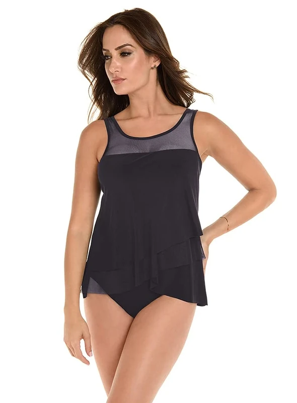 Miraclesuit Women's Swimwear DD-Cup Illusionist Ursula Underwire Bra Mesh Inset Tankini Bathing Suit Top
