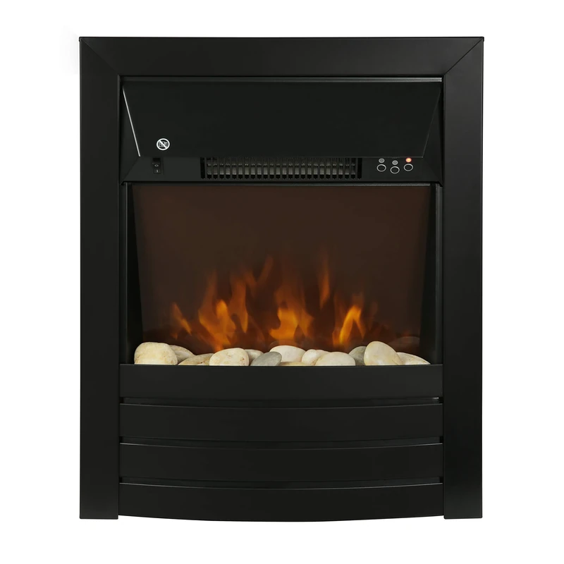 Zanussi ZEFIST1003B 2 KW Black Electric Inset Fire Stove with 2 Heat Settings, Timer and Remote Control, Independent LED Flame Effect, 20-30 m2 Room Size