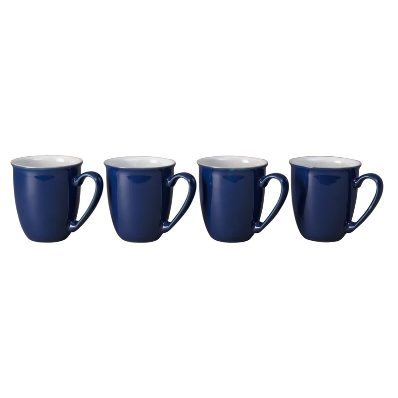 Denby - Elements Dark Blue Coffee Mug Set of 4 - 330ml Stoneware Ceramic Tea Mug Set For Home & Office - Dishwasher Safe, Microwave Safe - Navy Blue, White - Chip Resistant