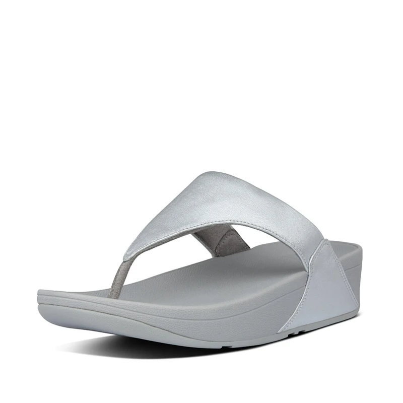 Fitflop Women's Lulu Leather Flip Flops, Toe-Post Sandals, Comfortable with Natural Arch Support - Silver - 9 UK
