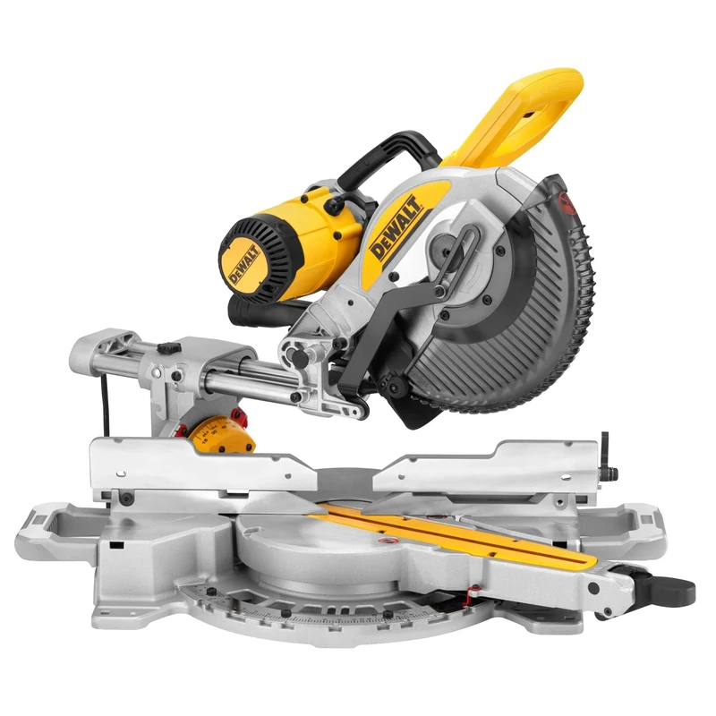 DEWALT 1,650 Watt Panel Saw DWS727 (250 mm, with Cutting Depth Limiter, Tilt and Mitre Angle Infinitely Adjustable, Cutting Line Display (XPS), Includes Saw Blade, Dust Collection Bag and Accessories)