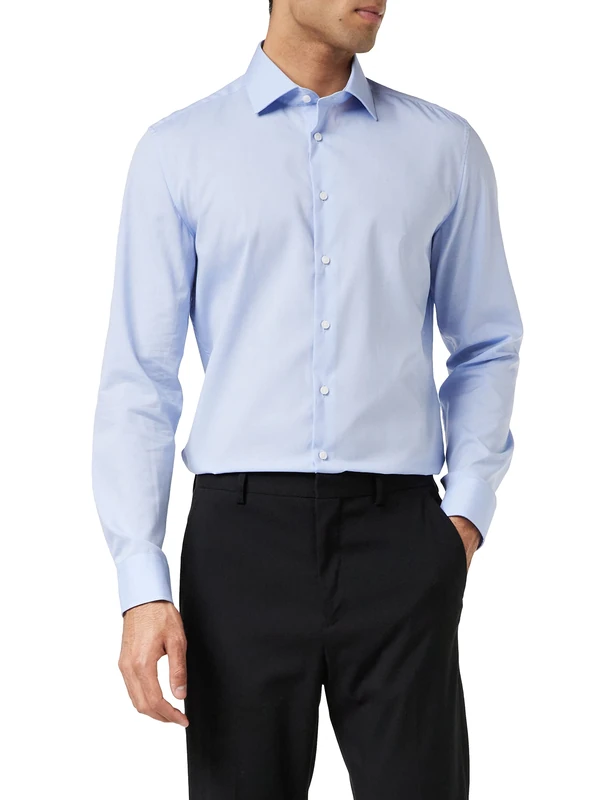 Seidensticker Men's Work Shirt Business Shirt - Slim Fit - Non-Iron - Kent Collar - Long Sleeve - 100% Cotton