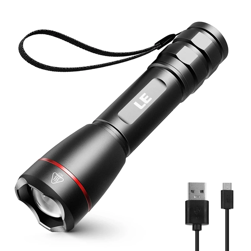 Lepro Torch Rechargeable, Torches LED Super Bright - Adjustable Focus, Long Battery Life, Waterproof 5 Lighting Modes for Camping, Hiking, Power Cuts, Emergency, Dog Walking