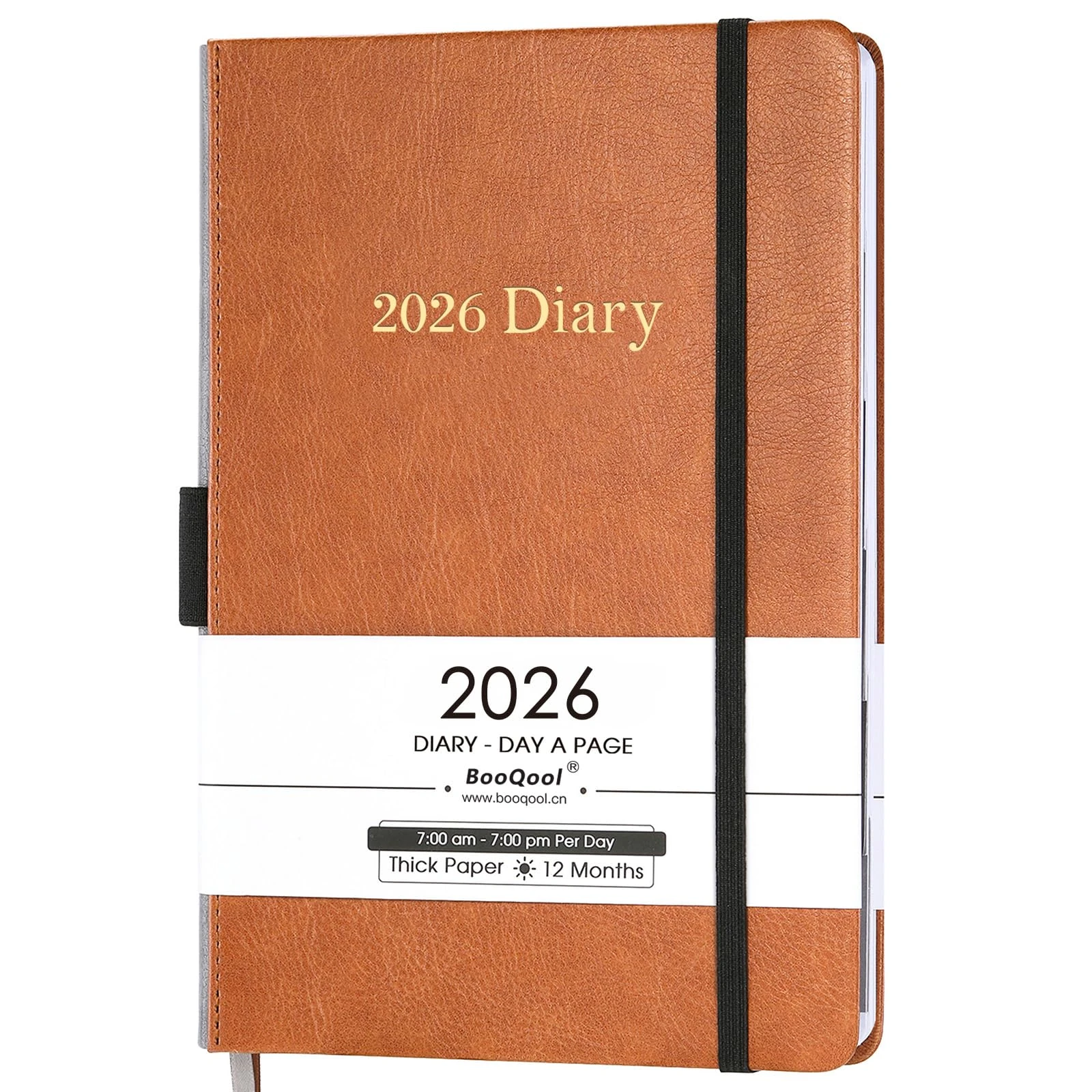 Diary 2026 - A5 diary 2026 day per page from Jan. to Dec. 2026, Productivity planner 2026 with Monthly Tabs, 14.8cm × 21.4cm - Brown
