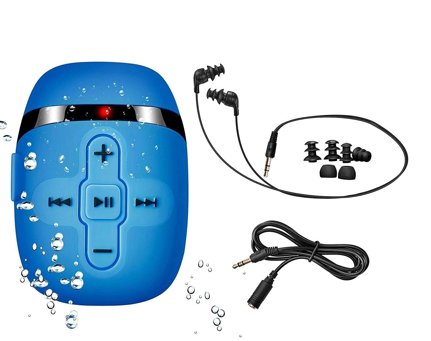SEWOBYE Waterproof MP3 Player for Swimming, Waterproof Headphones with Short Cord, MP3 Swimming Waterproof Underwater 3m, Random Play Function (Blue) (Blu)