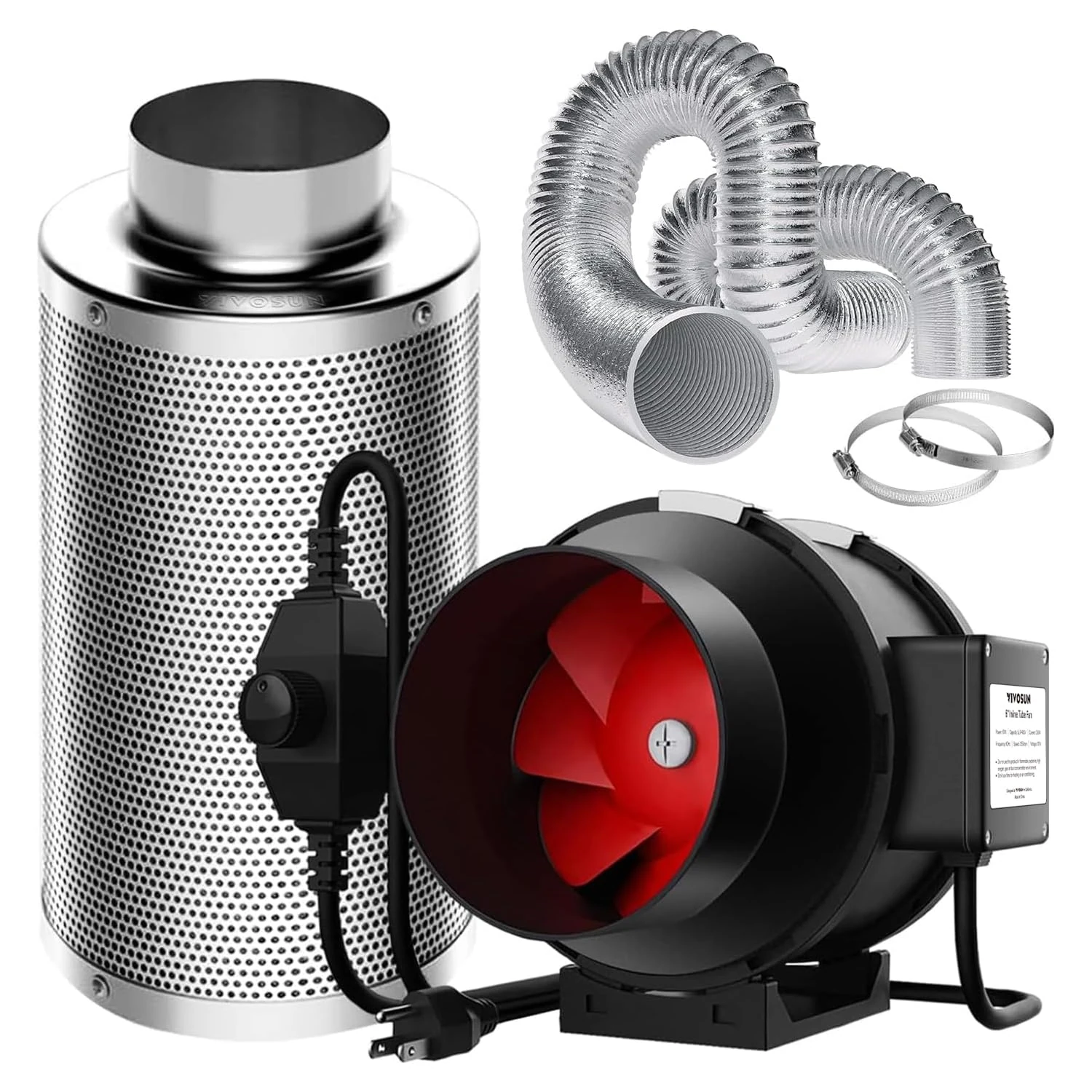 VIVOSUN Grow Tent Ventilation System, 6 Inch Inline Duct Fan with Speed Controller, 6'' Carbon Filter, and 16ft. Ducting Combo, Air Cooling and Filtration Kit for Grow Tent, Hydroponics
