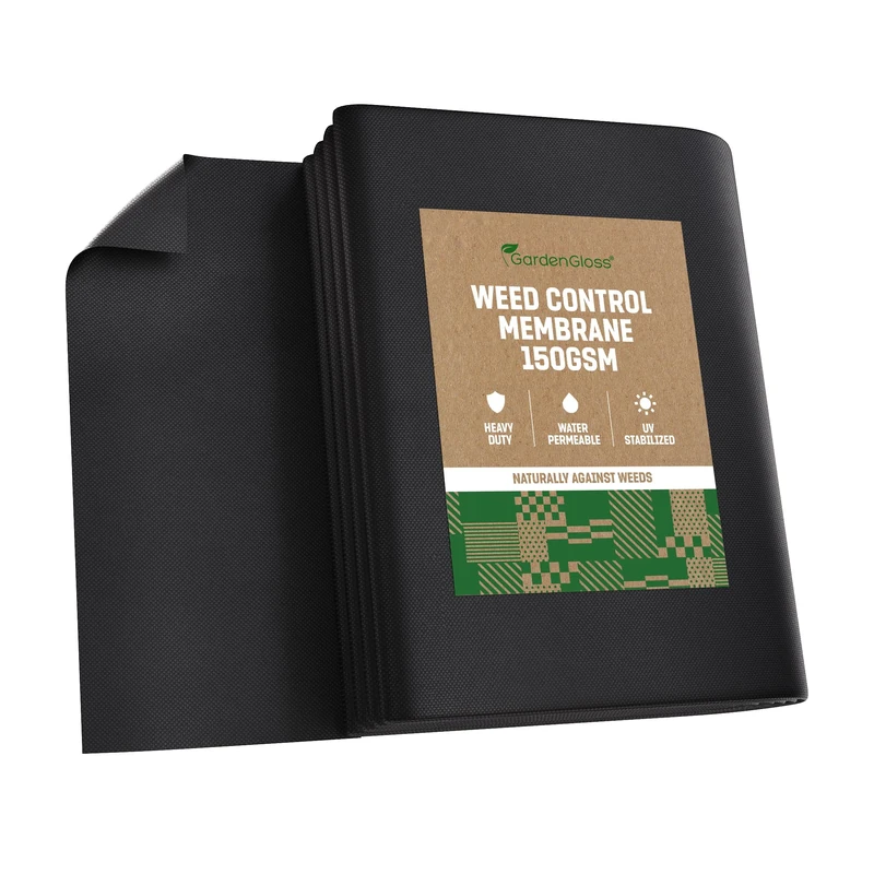 GardenGloss 20m2 Weed Control Membrane Heavy Duty (150gsm) - Water Permeable and Tearproof Weed Barrier Fabric - Weed Control Fabric with High UV-Stabilisation (10m x 2m, Folded)