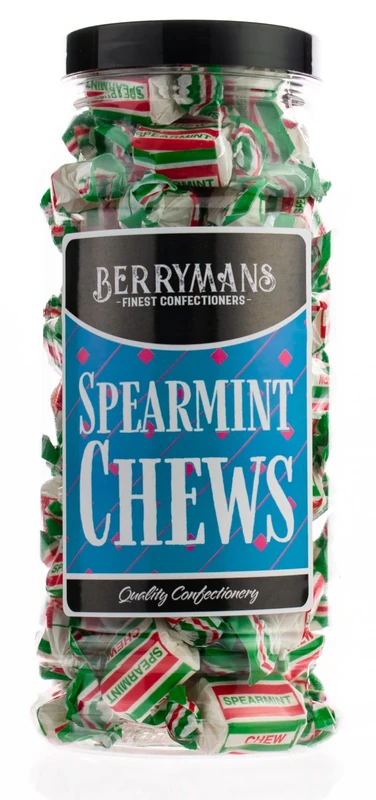 Original Spearmint Chews Mints Retro Sweets Gift Jar By Berrymans Sweet Shop - Classic Sweets, Traditional Taste.