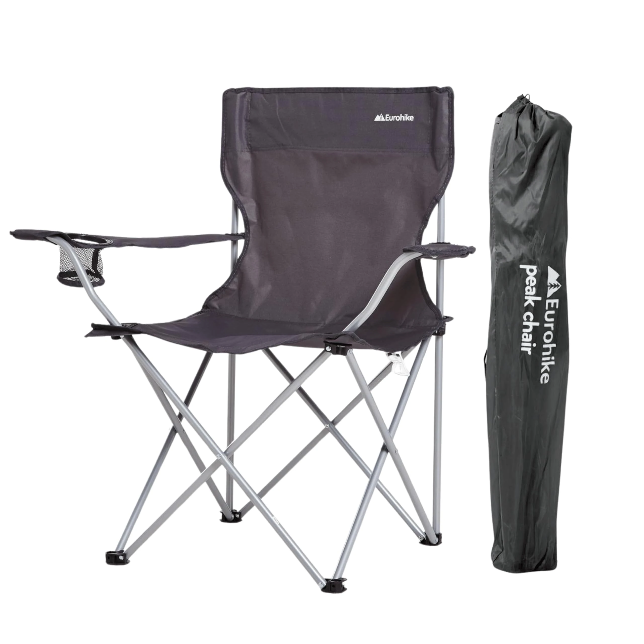 Eurohike Peak Folding Chair with Drinks Holder & Arm Rests for Adults & Kids, Lightweight, Portable, Compact, Ideal for Camping, Festivals, Picnics, Beach & Outdoor Events (Grey)