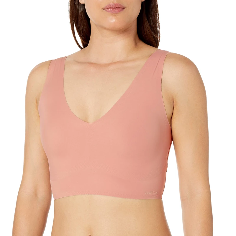 Calvin Klein Women's Invisibles Comfort Seamless Lightly Lined V Neck Bralette Bra, Alluring Blush, S