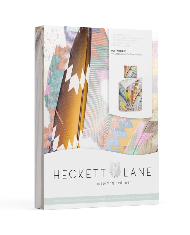Heckett Lane Ricardo Duvet Cover, 100% Cotton Satin, Multi, 135 x 200 Cm, 1.0 Pieces