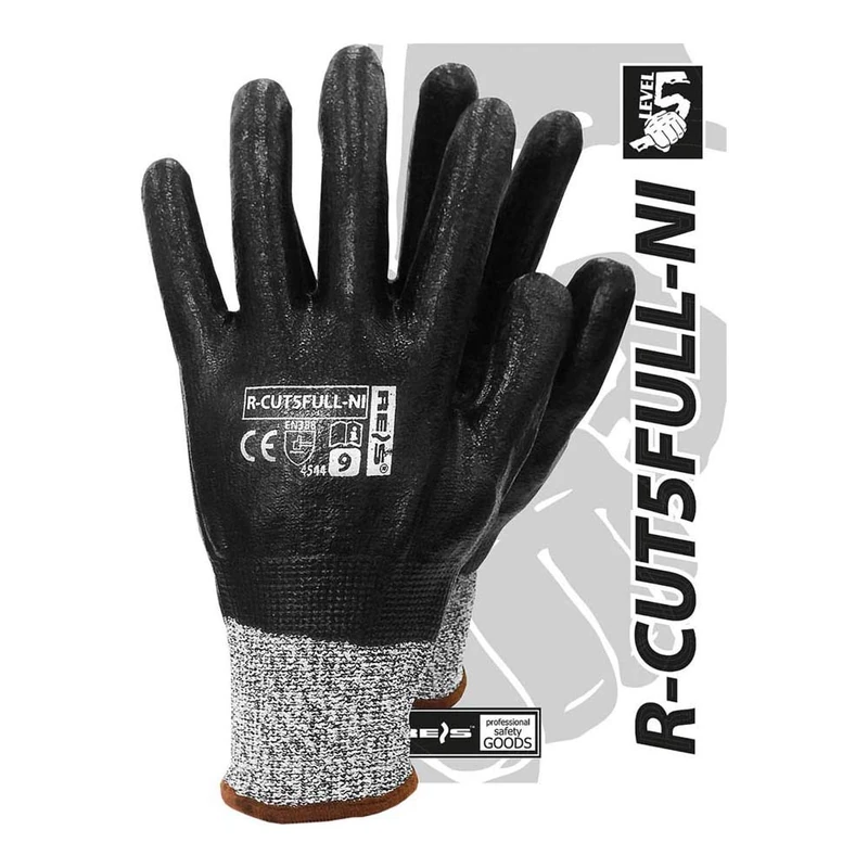 Reis R-CUT5FULL-Ni_10 Level5 Protective Gloves, Black-White-Black, 10 Size, Pack of 12