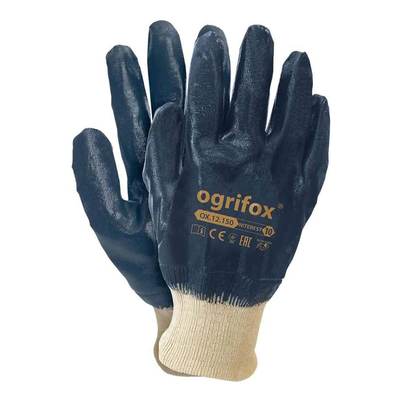 Ogrifox Ox-Niterest nitrile gloves, safety gloves, OX.12.150, beige-dark blue, 10 size, 1 pair - Image 1