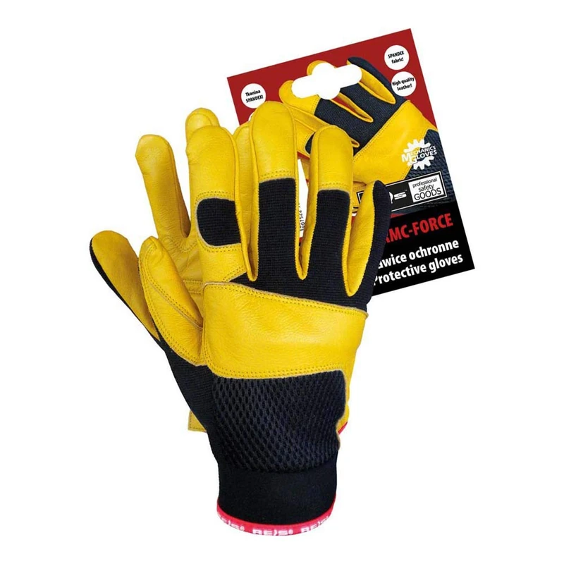 Reis RMC-FORCE9 Mechanics Gloves Protective Gloves, Black-Yellow, 9 Size, Pack of 12 - Image 1