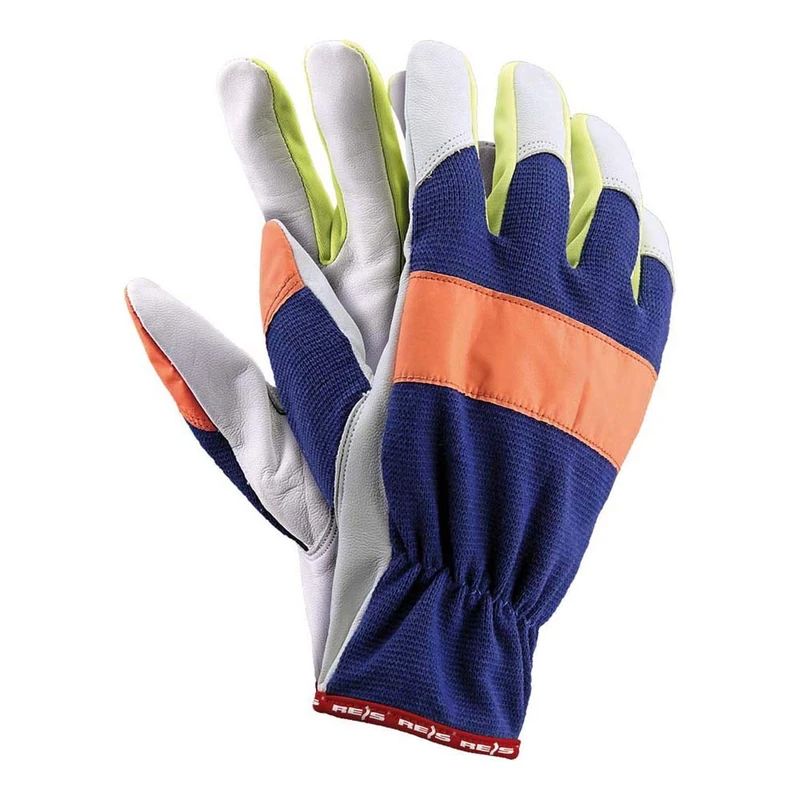 Reis RLNEOX Topgekon Protective Gloves, Navy Blue-Orange-Yellow-White, 10 Size, Pack of 12