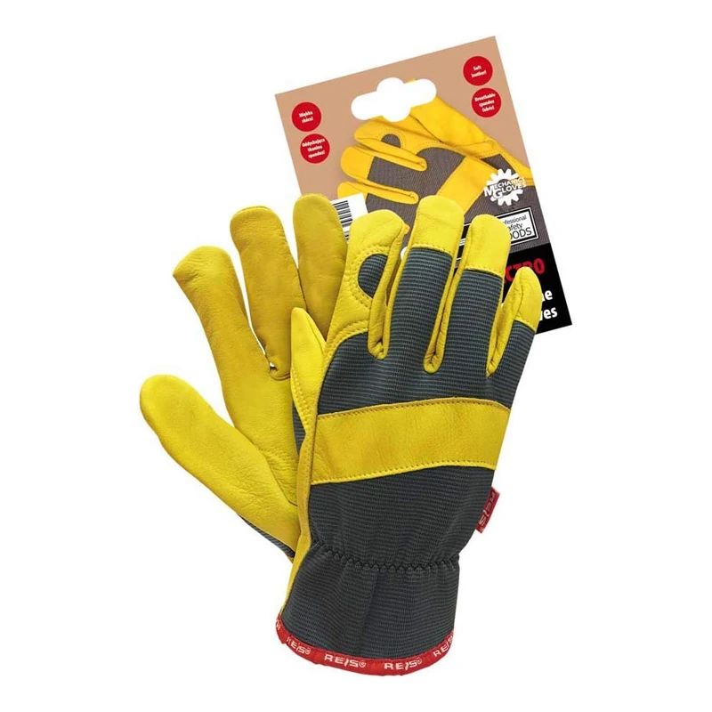 Reis Rmc-Spectro10 Mechanics Gloves Protective Gloves, Steel-Yellow, 10 Size, Pack of 12