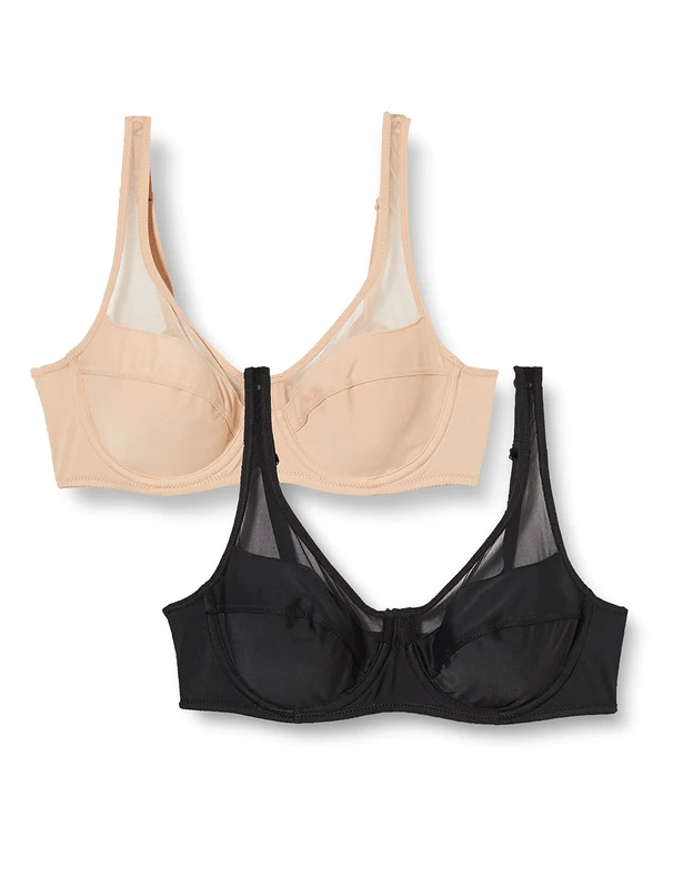DIM Women - Generous Classic Bra x2 | Perfect Support for Bigger Cups | Thick Stretch Microfibre | U-Back and Wide Straps | Modern Look and Absolute Comfort New Skin/Black 36B