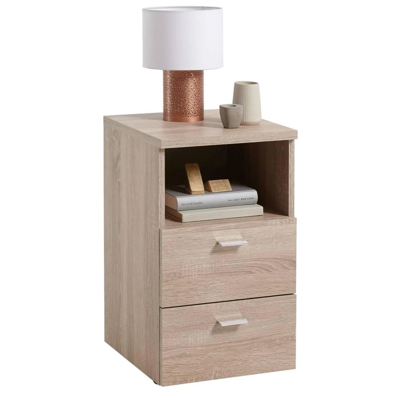 FMD furniture 652-001E, bedside table in imitation oak design, dimensions approx. 35 x 61.5 x 40 cm (W x D x H), melamine resin-coated chipboard
