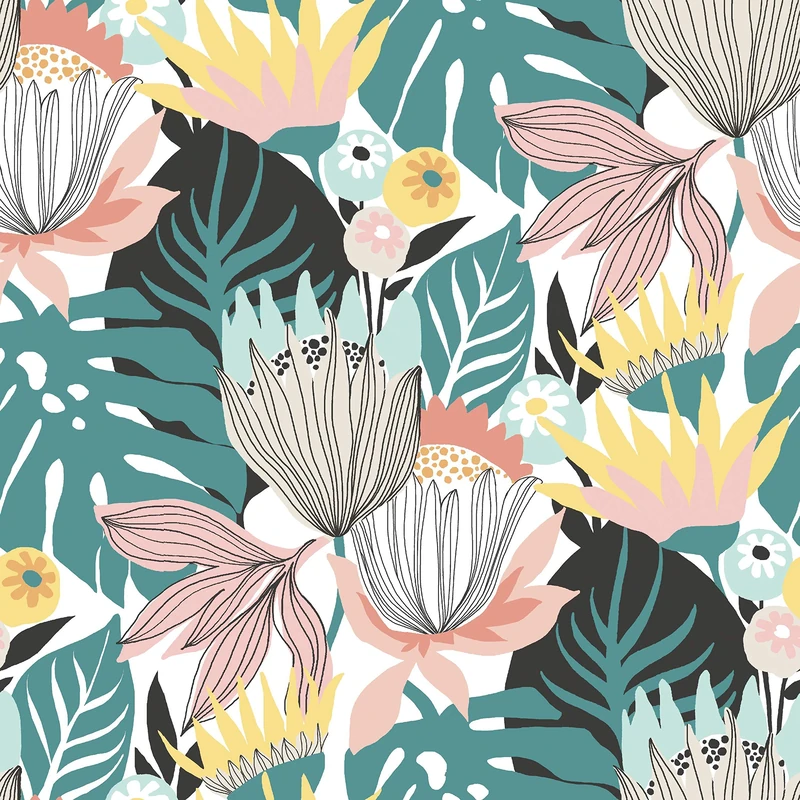 RoomMates Retro Yellow Green Tropical Leaves Wallpaper RMK11846WP