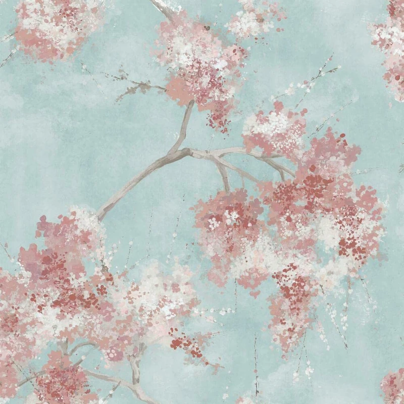 RoomMates RMK11463RL Pink and Teal Weeping Cherry Tree Blossom Peel and Stick Wallpaper