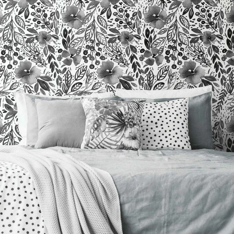RoomMates RMK11837WP Clara Jean April Showers Black and White Peel and Stick Wallpaper