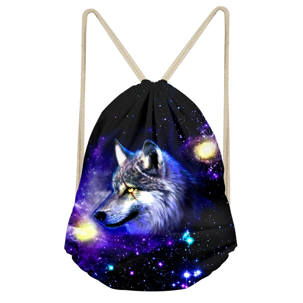 Coloranimal Universel Stars Pattern Drawstring Bag Galaxy Wolf Sport Backpack PE Yoga Shoes Pack Rucksack Gym Sack Softsack Athletic Storage Pouch