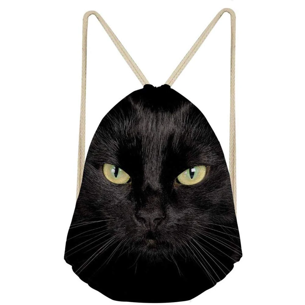 Coloranimal Cat Black PE Drawstring Bag Athletic Cinch Sack Gym Backpack Portable Fitness Swimming Sport Backpack Shoes Daypacks