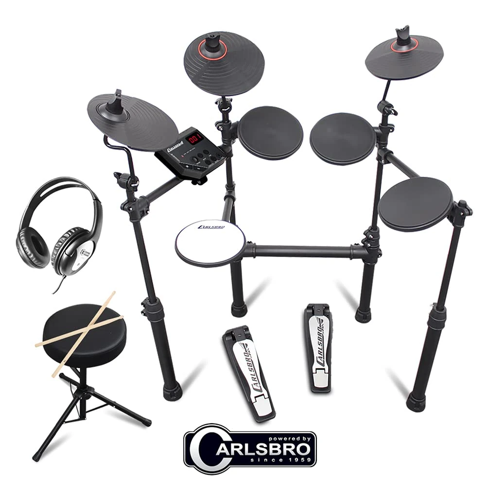 Carlsbro CSD100 R Plus Electronic Drum Kit with Stool, Headphones & 50 Lessons - Compact Electric Drum Set for Beginners, Ideal Beginner Practice Kits