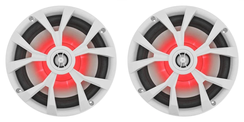 Rockville Pair RKL80MW 8" 900 Watt White 2-Way Marine Boat Speakers W/LED's
