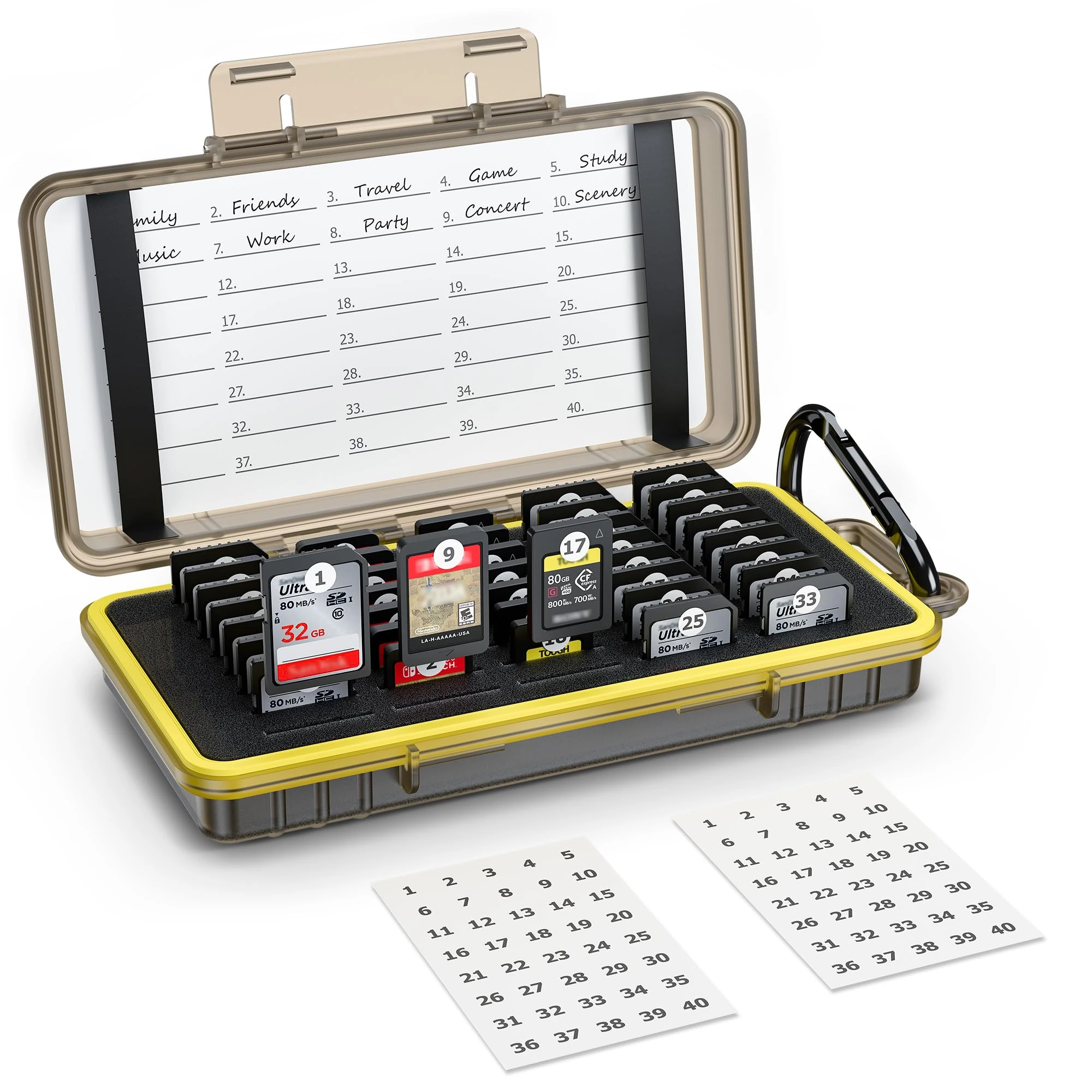 KIWIfotos 40 Slot Memory Card Case Holder Water-Resistant for 40x SD SDXC SDHC/NS (Nintendo Switch) Game Card/Sony PSV PS Vita SD Card Holder Carrying Case Box Organizer Storage