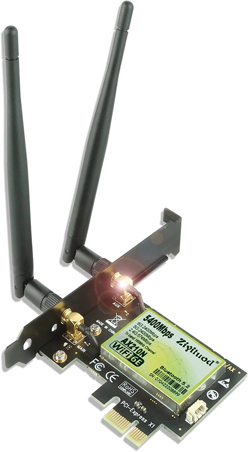 WiFi Card 5400Mbps 6E WiFi Bluetooth 5.3 PCIe Network Card, Intel WiFi 6E AX210 Chip, 6GHz/5GHz/2.4GHz PCI Express Bluetooth WiFi 6 Card for Desktop/PC Win 11/10(64Bit)