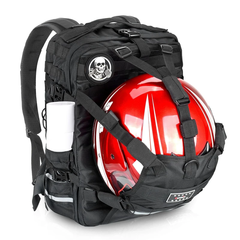 Goldfire Motorcycle Helmet Backpack Bag, Large Capacity Motorcycle ATV/UTV Cycling Riding Helmet Backpack Military Helmet Molle Storage Bag, Regular, Travel Backpacks