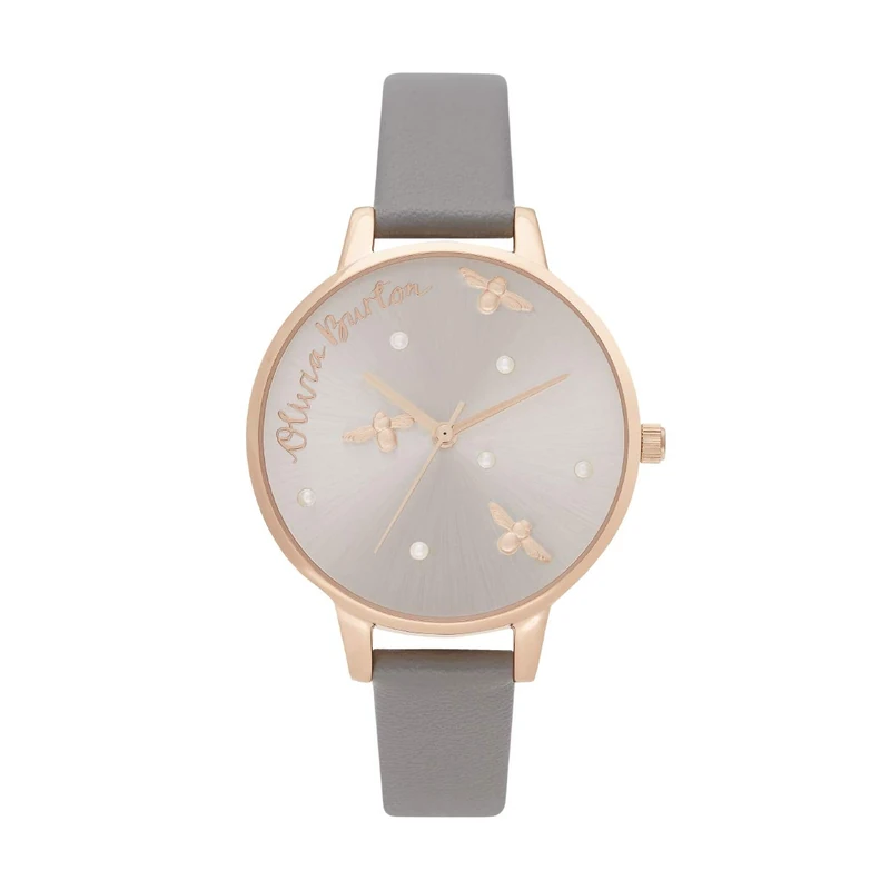 Olivia Burton Analogue Quartz Watch for Women with Grey Vegan Leather Strap - OB16PQ03