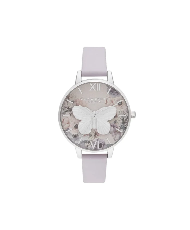 Olivia Burton Analogue Quartz Watch for Women Watercolour Florals Collection with Purple Leather Strap - OB16PP58