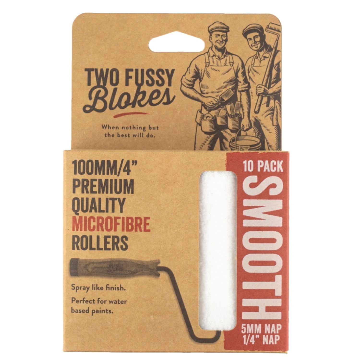 Two Fussy Blokes 4 Inch Microfibre Paint Roller Sleeves – 5mm Nap for Smooth Finish – Ideal for Water-Based Paint, Doors, Trim, Cabinets & Furniture - Spray-like finish [10 Pack]