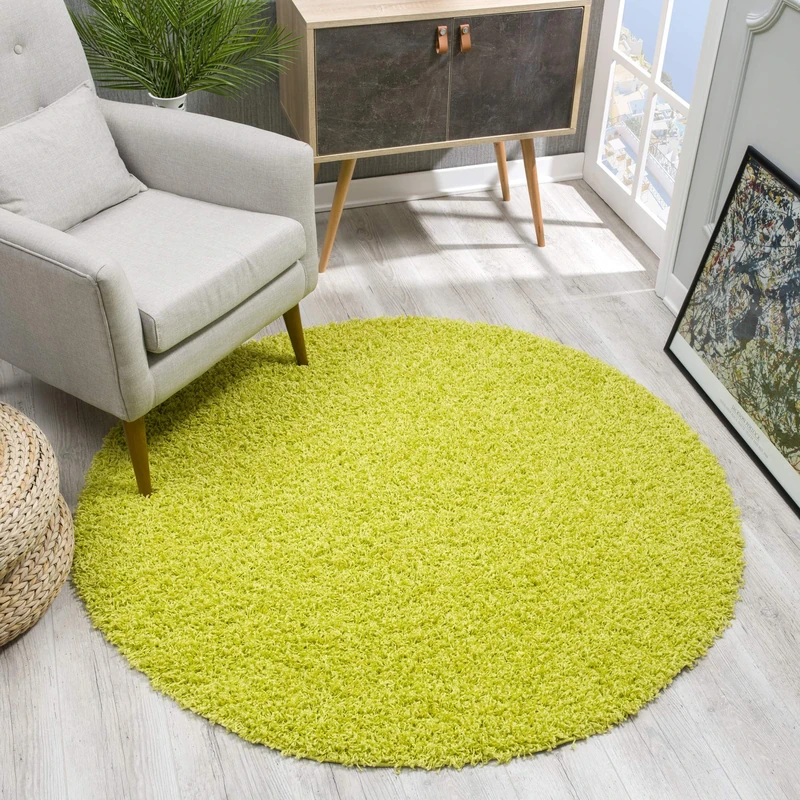 SANAT Round Rug, Light Green, High Pile, Modern Rugs for Living Room, Bedroom, Dining Room or Children's Room, Size: 150 x 150 cm - Image 1