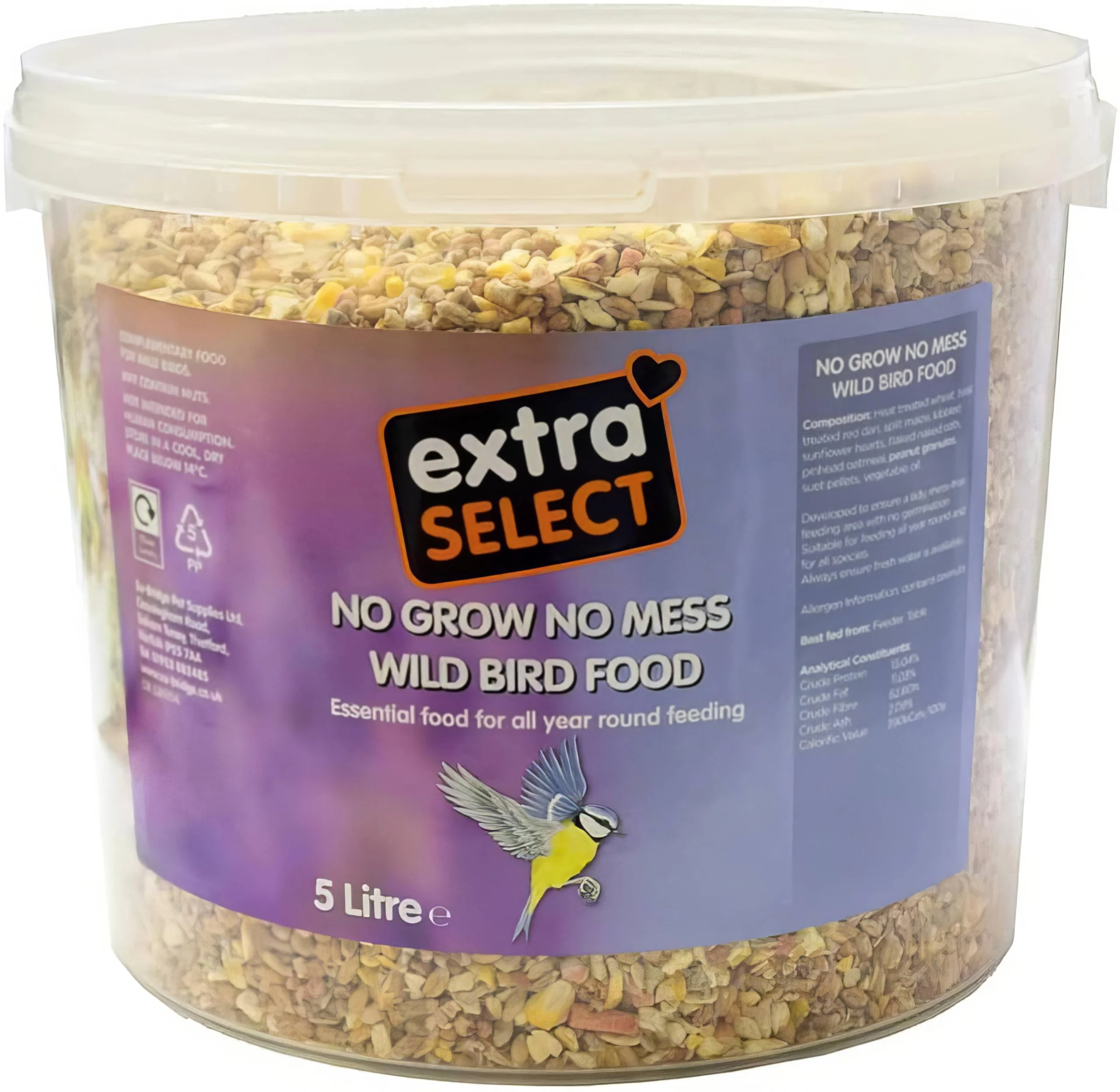 Extra Select No grow Wild Bird Food In Bucket 5 ltr (Pack of 1), packaging may vary