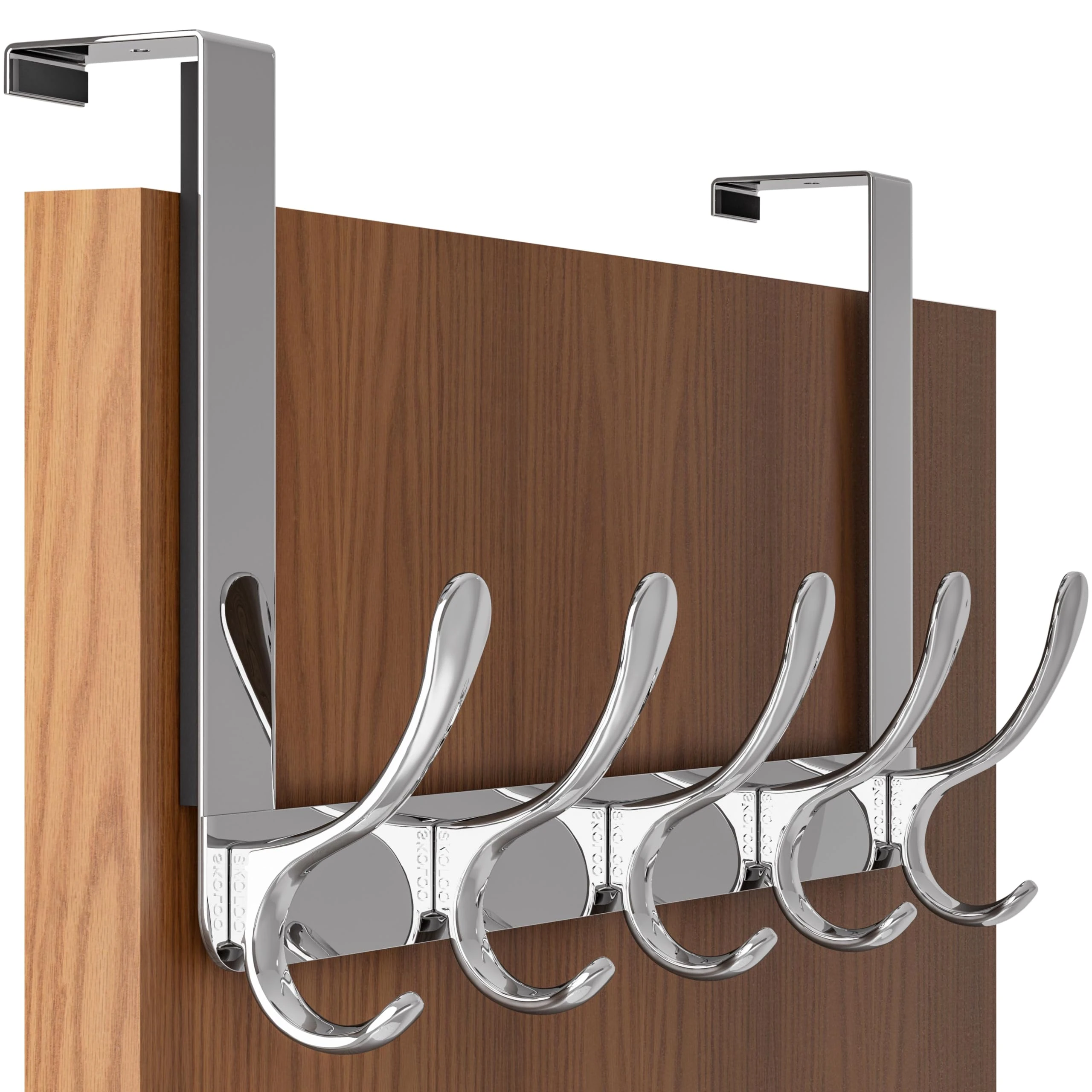 SKOLOO Over The Door Hook, Coat Hooks for Hanging Clothes, Towels, Coats, Hats, Over The Door Towel, Silver, Assembly Required
