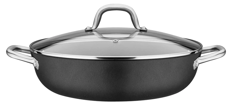 GSW Robusta 716499 Serving Pan 30 cm with Glass Lid Cast Iron Rustproof Stainless Steel Black