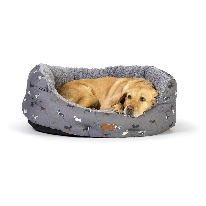 FatFace Marching Dogs Grey Super Soft Deluxe Pet Dog/Puppy Sustainable Bed 40 Inch