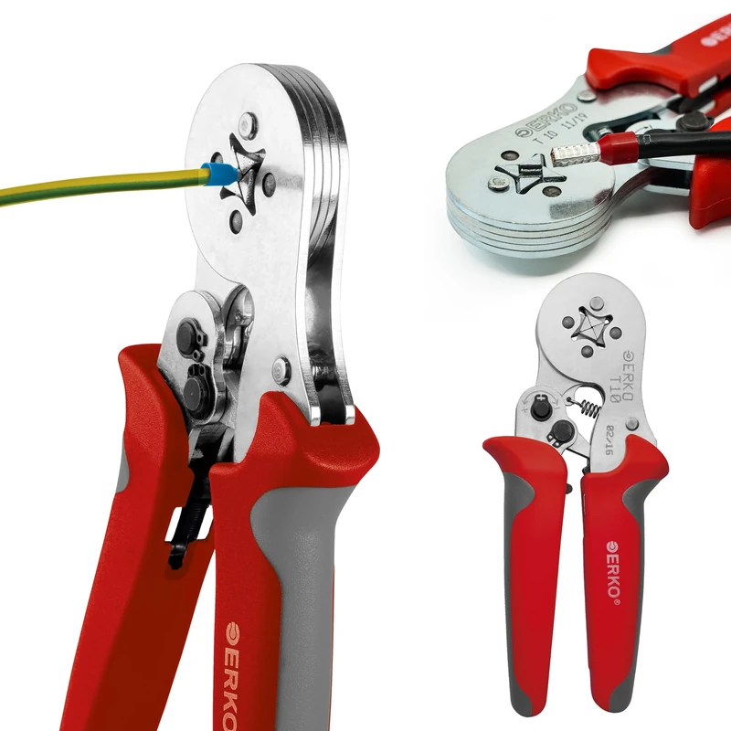 ERKO Universal Crimping Tool T_10 for Insulated (Type TE, TV) and Non-Insulated (TE and TV) Wire End Ferrules for Conductors of 0.5 ÷ 10 mm² Stainless Steel Red Length 180 mm Weight 0.42 kg
