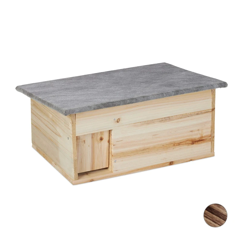 Relaxdays Hedgehog Shelter Winter-proof, Building Kit, Cat-proof, Flap & Labyrinth Entry, HWD 21x46x34 cm, Natural Wood