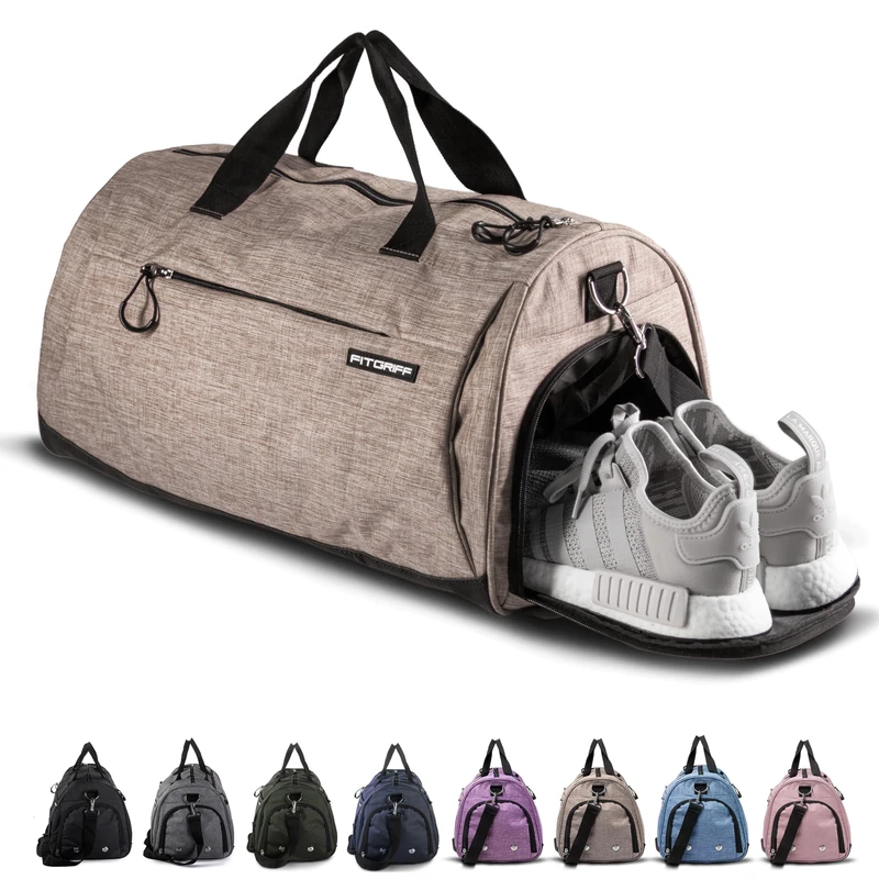 Fitgriff® Sports Gym Bag for Men and Women - with Shoe Compartment & Wet Pocket - Fitness Bag 58cm x 31cm x 31cm [50 Liter] (Sand, Medium)