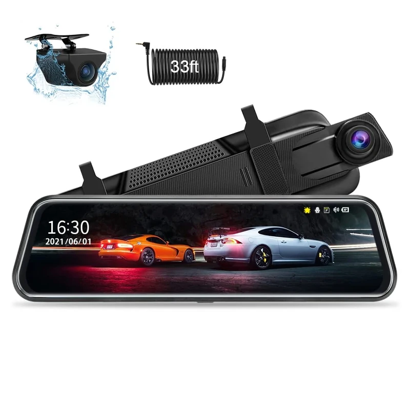 Jansite Upgraded 10'' Mirror Dash Cam Night Vision Front and Rear 1080P Backup Camera FHD Full Touch Screen Car Recorder with Loop Recording, G-Sensor, Parking Monitor 170° Wide Angle - Image 1