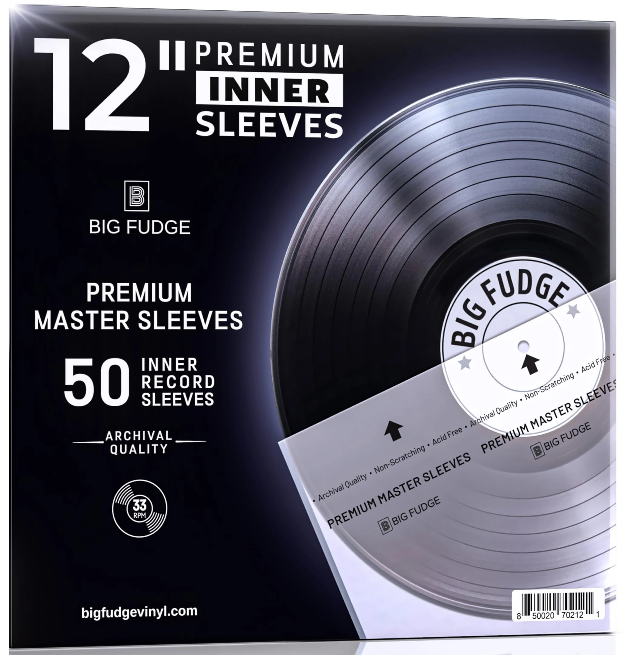 BIG FUDGE Premium Master Vinyl Record Sleeves - 12 inch x 50pcs - Archival Anti Static Rice Paper Inner Sleeves - Clear 3 Layer LP Covers - Protective Plastic Cover for Records