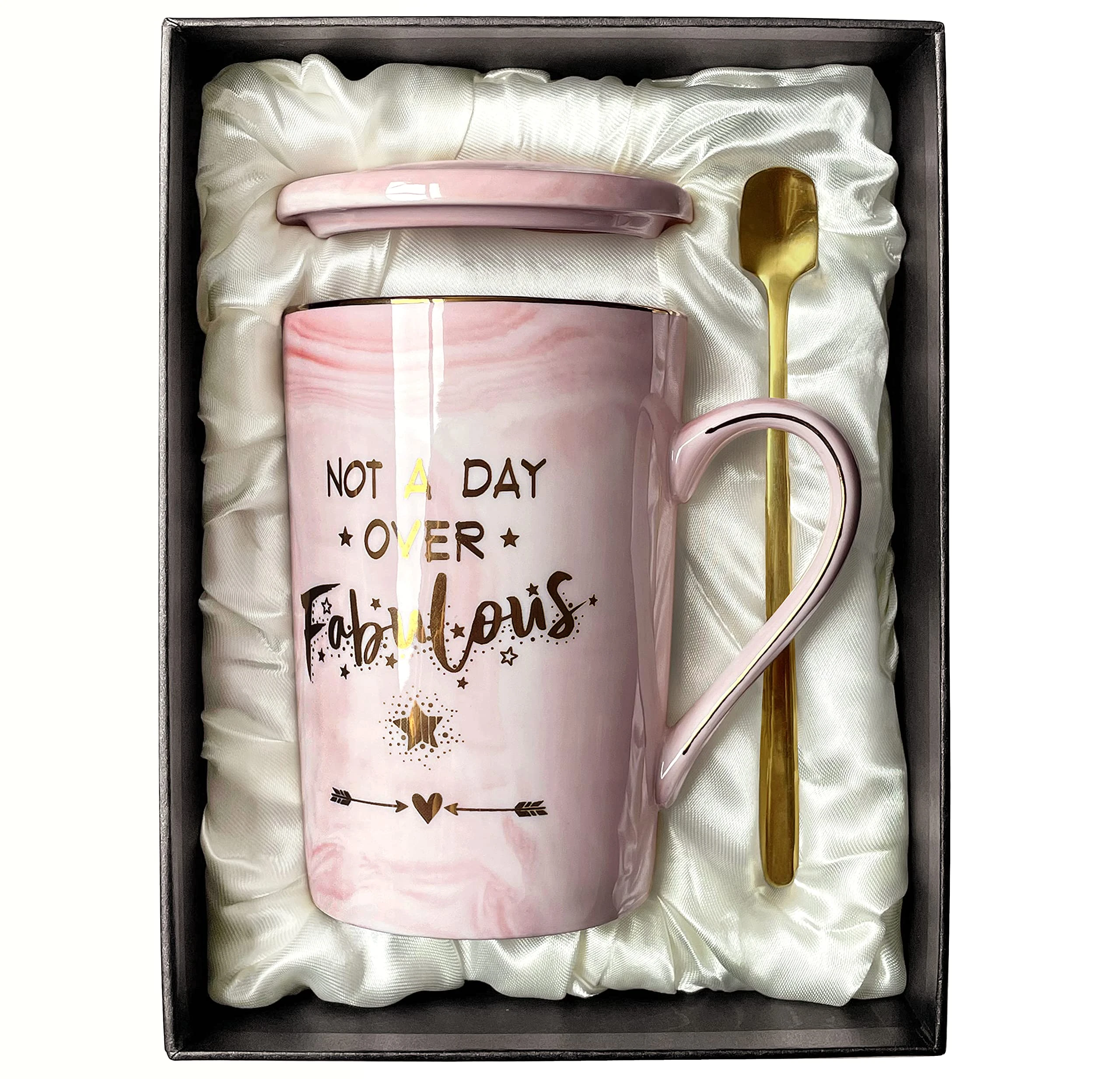 Doublewhale Birthday Gifts for Women Not A Day Over Fabulous Mug Birthday Gifts for Her, Best Friends, BFF, Wife, Mum, Daughter, Sister, 14OZ Ceramic Marble Mug (Pink-Not a Day)