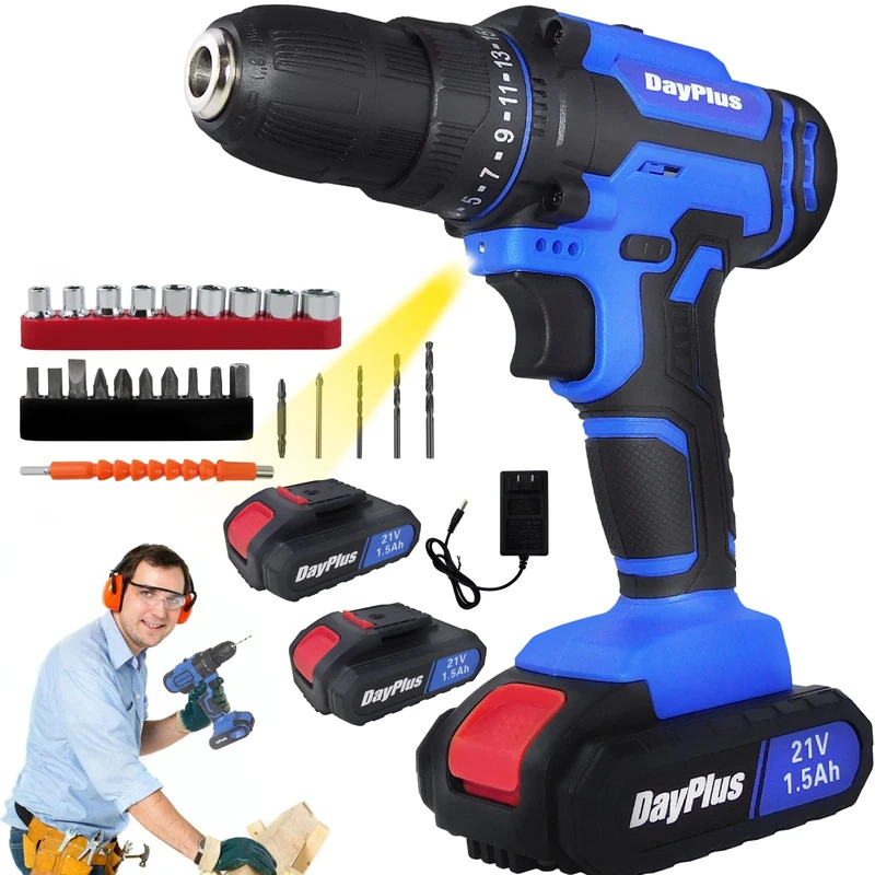 ZanGe Cordless Drill Driver, 21V 45Nm Compact Electric Drill Cordless Set, 2 x Batteries 3000mAh, 25+1 Torque Setting, 2-Speed Trigger Built-in LED, 0.8-10mm Chuck, 1.5h Fast Charger/Carrying Case
